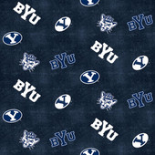 Brigham Young University BYU Cougars Flannel Fabric with Distressed Logo Print