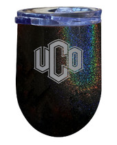 University of Central Oklahoma Bronchos 12 oz Laser Etched Insulated Wine Stainless Steel Tumbler Rainbow Glitter Black