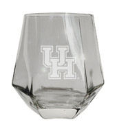 University of Houston Etched Diamond Cut Stemless 10 ounce Wine Glass Clear