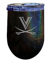 Virginia Cavaliers 12 oz Laser Etched Insulated Wine Stainless Steel Tumbler Rainbow Glitter Black