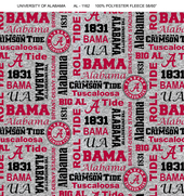 University of Alabama Crimson Tide Verbiage Heather Grey Fleece Design-Sold by the Yard