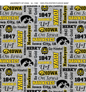 University of Iowa Fleece Fabric with Verbaige Pattern-Sold by the Yard