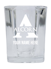Personalized Alcorn State Braves Etched Square Shot Glass 2 oz With Custom Name