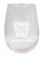 Personalized Customizable Butler Bulldogs Etched Stemless Wine Glass 9 oz With Custom Name