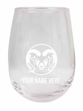 Personalized Customizable Colorado State Rams Etched Stemless Wine Glass 9 oz With Custom Name