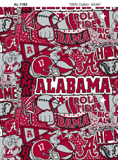 University of Alabama Crimson Tide Cotton Fabric with Pop Art Print or Matching Solid Cotton Fabrics