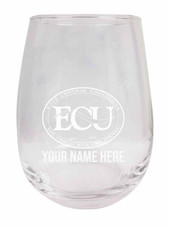 Personalized Customizable East Central University Tigers Etched Stemless Wine Glass 9 oz With Custom Name