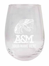 Personalized Customizable Florida A&M Rattlers Etched Stemless Wine Glass 9 oz With Custom Name