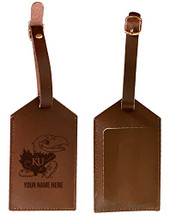 Personalized Customizable Kansas Jayhawks Engraved Leather Luggage Tag with Custom Name