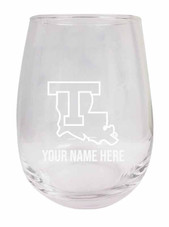 Personalized Customizable Louisiana Tech Bulldogs Etched Stemless Wine Glass 9 oz With Custom Name