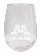 Personalized Customizable Minnesota Gophers Etched Stemless Wine Glass 9 oz With Custom Name