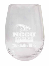 Personalized Customizable North Carolina Central Eagles Etched Stemless Wine Glass 9 oz With Custom Name