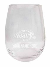 Personalized Customizable North Dakota State Bison Etched Stemless Wine Glass 9 oz With Custom Name