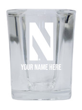 Personalized Northwestern University Wildcats Etched Square Shot Glass 2 oz With Custom Name