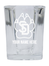 Personalized Customizable South Dakota Coyotes Etched Stemless Shot Glass 2 oz With Custom Name