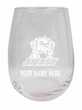 Personalized Customizable Southwestern Oklahoma State University Etched Stemless Wine Glass 9 oz With Custom Name