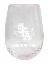 Personalized Customizable Stephen F. Austin State University Etched Stemless Wine Glass 9 oz With Custom Name