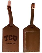Personalized Customizable Texas Christian University Engraved Leather Luggage Tag with Custom Name