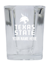 Personalized Texas State Bobcats Etched Square Shot Glass 2 oz With Custom Name