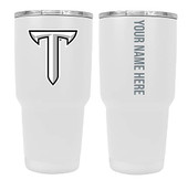 Collegiate Custom Personalized Troy University, 24 oz Insulated Stainless Steel Tumbler with Engraved Name (White)