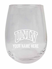 Personalized Customizable UNLV Rebels Etched Stemless Wine Glass 9 oz With Custom Name