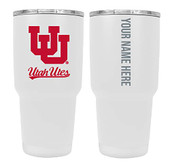 Collegiate Custom Personalized Utah Utes, 24 oz Insulated Stainless Steel Tumbler with Engraved Name (White)