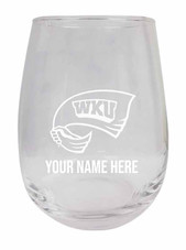 Personalized Customizable Western Kentucky Hilltoppers Etched Stemless Wine Glass 9 oz With Custom Name