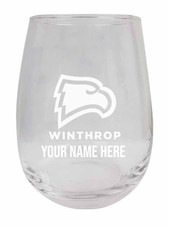 Personalized Customizable Winthrop University Etched Stemless Wine Glass 9 oz With Custom Name