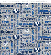 Brigham Young University BYU Cougars Heather Verbiage Fleece Fabric Remnants