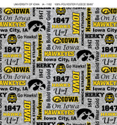 University of Iowa Hawkeyes Heather Verbiage Fleece Fabric Remnants