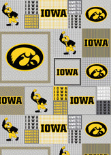 University of Iowa Hawkeyes Grey Block Fleece Fabric Remnants