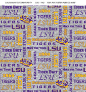 Louisiana State University LSU Tigers Heather Verbiage Fleece Fabric Remnants