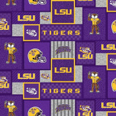 Louisiana State University LSU Tigers College Patch Fleece Fabric Remnants