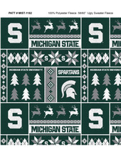 Michigan State University Spartans Holiday Sweater Fleece Fabric Remnants