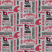 Washington State University WSU Cougars Heather Verbiage Fleece Fabric Remnants