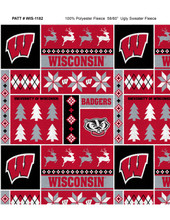 University of Wisconsin Badgers Holiday Sweater Fleece Fabric Remnants