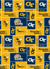 Georgia Tech Yellow Jackets Geometric Fleece Fabric Remnants