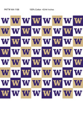 University of Washington Huskies Cotton Fabric with Collegiate Check Print or Matching Solid Cotton Fabrics