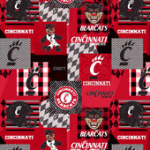 Officially Licensed University of Cincinnati Minky Fabric with Geometric Design-Cincinnati Bearcats Minky Fleece Sold By The Yard