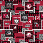 Official Licensed University of Alabama Cotton Quilting Fabric-Alabama Crimson Tide Argyle Boxes Cotton Fabric Sold by the Yard