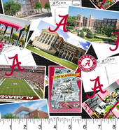 University of Alabama Crimson Tide Cotton Fabric with Postcard Print