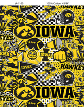 University of Iowa Hawkeyes Cotton Fabric with Pop Art Print or Matching Solid Cotton Fabrics