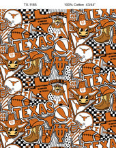 University of Texas Longhorns Cotton Fabric with Pop Art Print or Matching Solid Cotton Fabrics