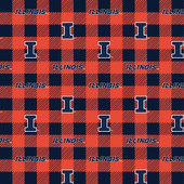 University of Illinois Fleece Fabric with Buffalo Plaid design-Sold by the Yard