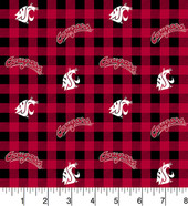 Washington State University WSU Cougars Cotton Fabric with Buffalo Plaid Print or Matching Solid Cotton Fabrics