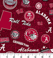 University of Alabama Crimson Tide Cotton Fabric with Home State Print or Matching Solid Cotton Fabrics