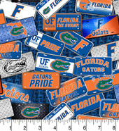 University of Florida Gators Cotton Fabric with License Plate Print or Matching Solid Cotton Fabrics