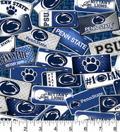 Penn State Nittany Lions Cotton Fabric with License Plate Print or Matching Solid Cotton Fabrics