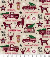 University of Alabama Crimson Tide Cotton Fabric with Christmas Print and Matching Solid Cotton Fabrics