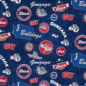 Gonzaga University Bulldogs Cotton Fabric with Home State Print or Matching Solid Cotton Fabrics